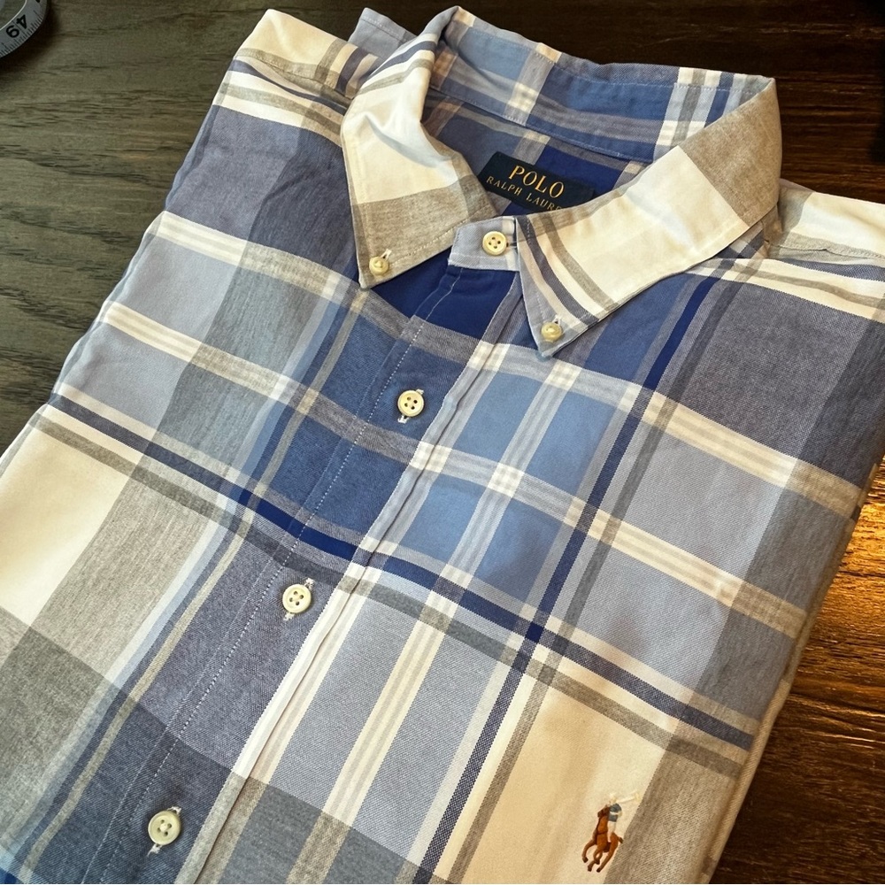 Ralph Lauren Men's Blue and White Plaid Shirt |2XB